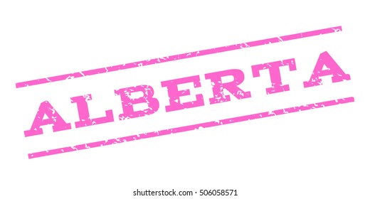 Alberta watermark stamp. Text tag between parallel lines with grunge design style. Rubber seal stamp with scratched texture. Vector pink color ink imprint on a white background.