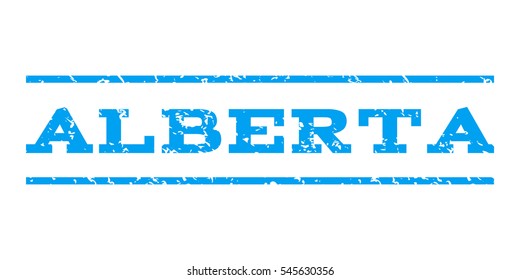 Alberta watermark stamp. Text tag between horizontal parallel lines with grunge design style. Rubber seal stamp with dirty texture. Vector blue color ink imprint on a white background.