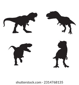 albertosaurus silhouette set collection isolated black on white background vector illustration
