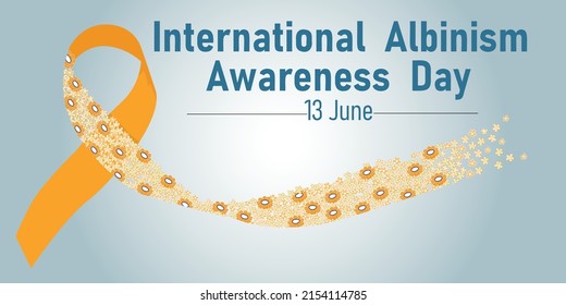 Albinism awareness day. Horizontal illustration of ribbon with flowers