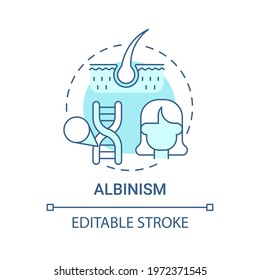 Albinism blue concept icon. No color in hair. Hereditary physical condition. Inherited genetic disorder idea thin line illustration. Vector isolated outline RGB color drawing. Editable stroke