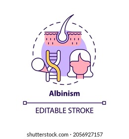 Albinism concept icon. No color in hair. Hereditary physical condition. Inherited genetic disorder idea thin line illustration. Vector isolated outline RGB color drawing. Editable stroke