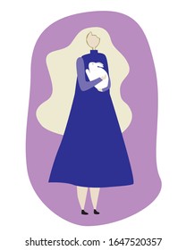 Albino girl or young European woman with blond hair and a rabbit in her arms isolated on a white background. Flat vector stock illustration as a concept of dermatology and skin problems.