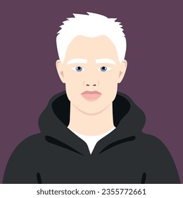 Retrato de hombre albino. Avatar de un joven con albinismo. Apariencia rara genética. Ilustración del vector