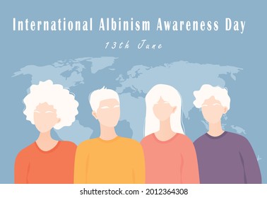 Albino people, men and women of different nationalities with albinism, world albino day, earth background. International Albinism Awareness Day.
