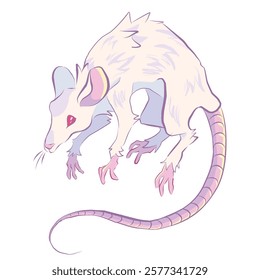 Albino rat, white with red eyes. hand drawn illustration. vector. design. stylized drawing. pastel delicate colors.