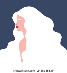 Albino woman portrait.  Profile of a young female with albinism. Genetic rare appearance. Vector illustration