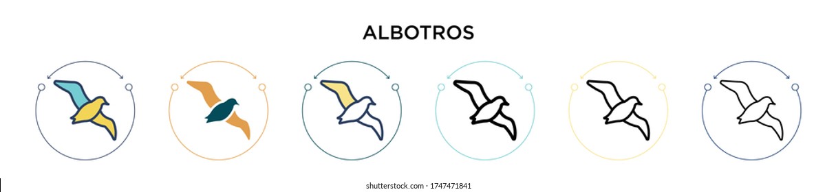 Albotros icon in filled, thin line, outline and stroke style. Vector illustration of two colored and black albotros vector icons designs can be used for mobile, ui, web