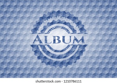 Album blue emblem with geometric background.
