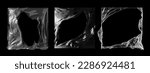 Album cover made of polyethylene texture, damaged and torn. Overlay texture polyethylene or cling film with effect torn. Squares overlay template. Stamp polyethylene packaging for album cover. Vector