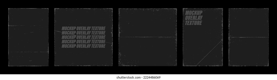 Album cover, vinyl, old cover overlay texture effect with defects. Grunge stamp, vintage effect, folded paper, frayed edges, worn corners and traces of antiquity. Overlay texture stamp. Vintage vector - Shutterstock ID 2224486069