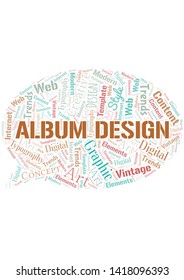 Album Design word cloud. Wordcloud made with text only.