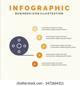 Album, Film, Movie, Reel Solid Icon Infographics 5 Steps Presentation Background