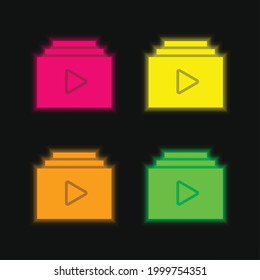 Album four color glowing neon vector icon