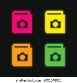 Album four color glowing neon vector icon