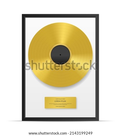 Album gold mockup. Best of best songs of famous band. Relic and item for collecting, historical value. Award or prize for musicians. Graphic element for website. Isometric vector illustration