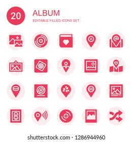 album icon set. Collection of 20 filled album icons included Image, Vinyl, Photo album, Placeholder, Picture, Photoshop elements, Photo, Photograph, Shuffle