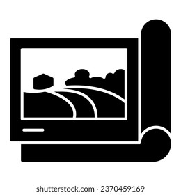 Álbum con pinturas icono sólido, concepto de educación en línea, signo de carpeta de galería sobre fondo blanco, imagen con paisaje natural en icono de gadget en estilo glifo para móvil. Gráficos vectoriales