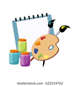 Album, Palette And Paint, Set Of School And Education Related Objects In Colorful Cartoon Style