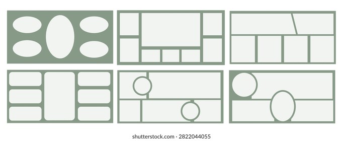 Album scrapbook design.Moodboard template frames. Collage grids. Mood board background. Photomontage pictures bento layout.  Vector illustration