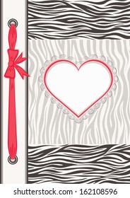 Album with zebra texture and heart frame (for your text). Fashionable safari style. Vector illustration.