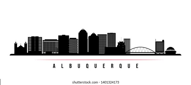 Albuquerque city skyline horizontal banner. Black and white silhouette of Albuquerque city, USA. Vector template for your design. 