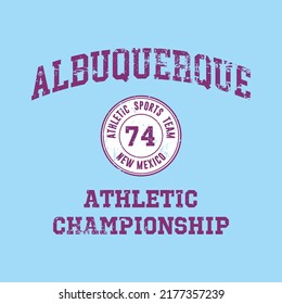 Albuquerque design for t-shirt. Athletic tee shirt print. Typography graphics for sportswear and apparel. Vector illustration.