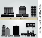 Albuquerque landmarks and monuments isolated on blue background in editable vector file