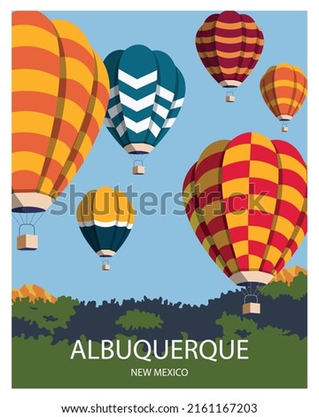 albuquerque new mexico landscape background with hot air balloon festival. vector illustration for poster, postcard, art print, template.