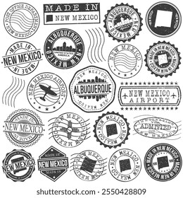 Albuquerque, New Mexico Set of Stamps. Travel Stamp. Made In Product. Design Seals Old Style