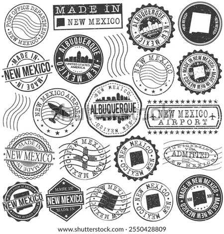 Albuquerque, New Mexico Set of Stamps. Travel Stamp. Made In Product. Design Seals Old Style