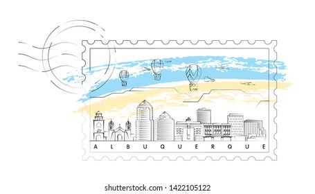 Albuquerque, New Mexico skyline minimal stamp vector illustration and typography design 