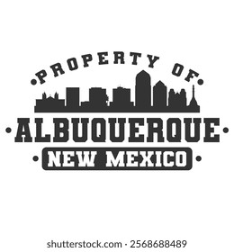 Albuquerque, NM, USA City Varsity Skyline. A Logotype Sports College and University Style. Illustration Design Vector Emblem.