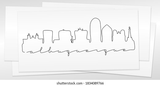 Albuquerque, NM, USA Doodle Skyline Hand Drawn. City One Line Art Illustration Landmark. Minimalistic Sketch Pen Background.