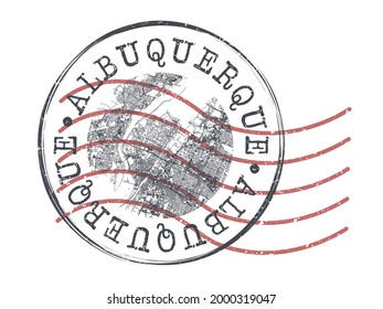 Albuquerque, NM, USA Stamp Map Postal. Silhouette Seal Roads and Streets. Passport Round Design. Vector Icon. Design Retro Travel National Symbol.