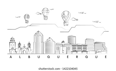Albuquerque skyline minimal vector illustration and typography design 