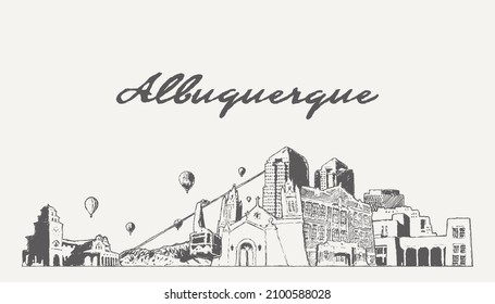 Esquina de Albuquerque, Nuevo México, EE.UU., ilustración de vector dibujada a mano, boceto