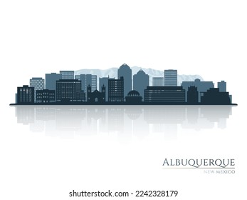 Albuquerque skyline silhouette with reflection. Landscape Albuquerque, New Mexico. Vector illustration.