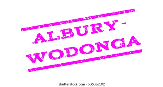 Albury-Wodonga watermark stamp. Text Caption between parallel lines with grunge design style. Rubber seal stamp with dirty texture. Vector magenta color ink imprint on a white background.