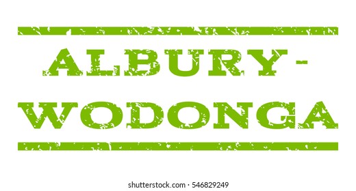 Albury-Wodonga watermark stamp. Text caption between horizontal parallel lines with grunge design style. Rubber seal stamp with dirty texture. Vector eco green color ink imprint on a white background.