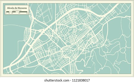 Alcala de Henares Spain City Map in Retro Style. Outline Map. Vector Illustration.