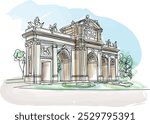 Alcala Gate - Monument in the Independence Square in Madrid Spain - vector illustration