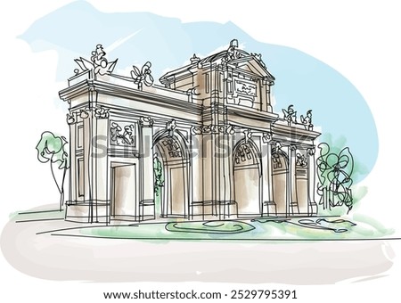 Alcala Gate - Monument in the Independence Square in Madrid Spain - vector illustration