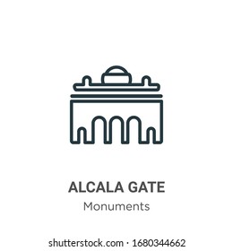 Vektorillustration-Symbol für das Alcala-Gate-Umriss Dünne Linie, schwarzes Alcala-Gate-Symbol, einfache flache Vektorillustration-Elementgrafik aus dem bearbeitbaren Denkmal-Konzept einzeln auf weißem Hintergrund