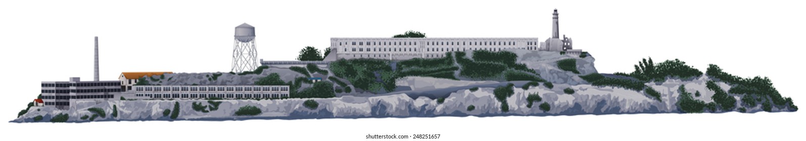 The Alcatraz Island on a white background