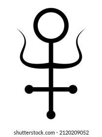 alchemical antimony symbol, sacred sign, ancient mystical cross, black tattoo hand drawn with brush, pagan engraving vector illustration isolated on white background 