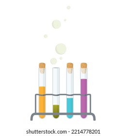 Alchemical construction with glass flasks and chemical reagents. Liquids of different colors. The flask is closed with a wooden stopper. Design for halloween, chemistry, stickers, alchemy, school