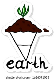 The alchemical element is earth. Medieval alchemical sign. The sticker is drawn by hand. Flat illustration on a white background.Conceptual design for tattoo, coloring or greeting card. EPS10.