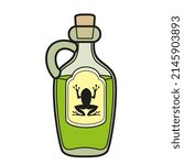 Alchemical ingredient in a bottle with a handle and a frog on the label color variation for coloring page on white background