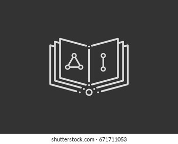Alchemical and magical book. alchemical items, spells. Contour logo design, line icons.